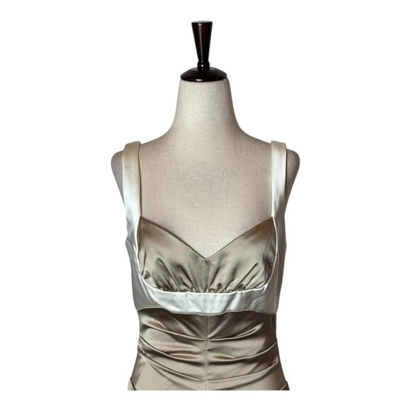 Xscape Dress Women 8‎ Ivory Tan Sweetheart Neck Ruched Mini Party Cocktail - Picture 4 of 10